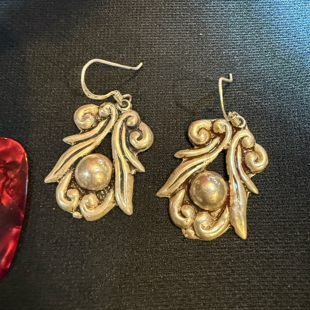 Sterling Leaf Motif Dangle Earrings